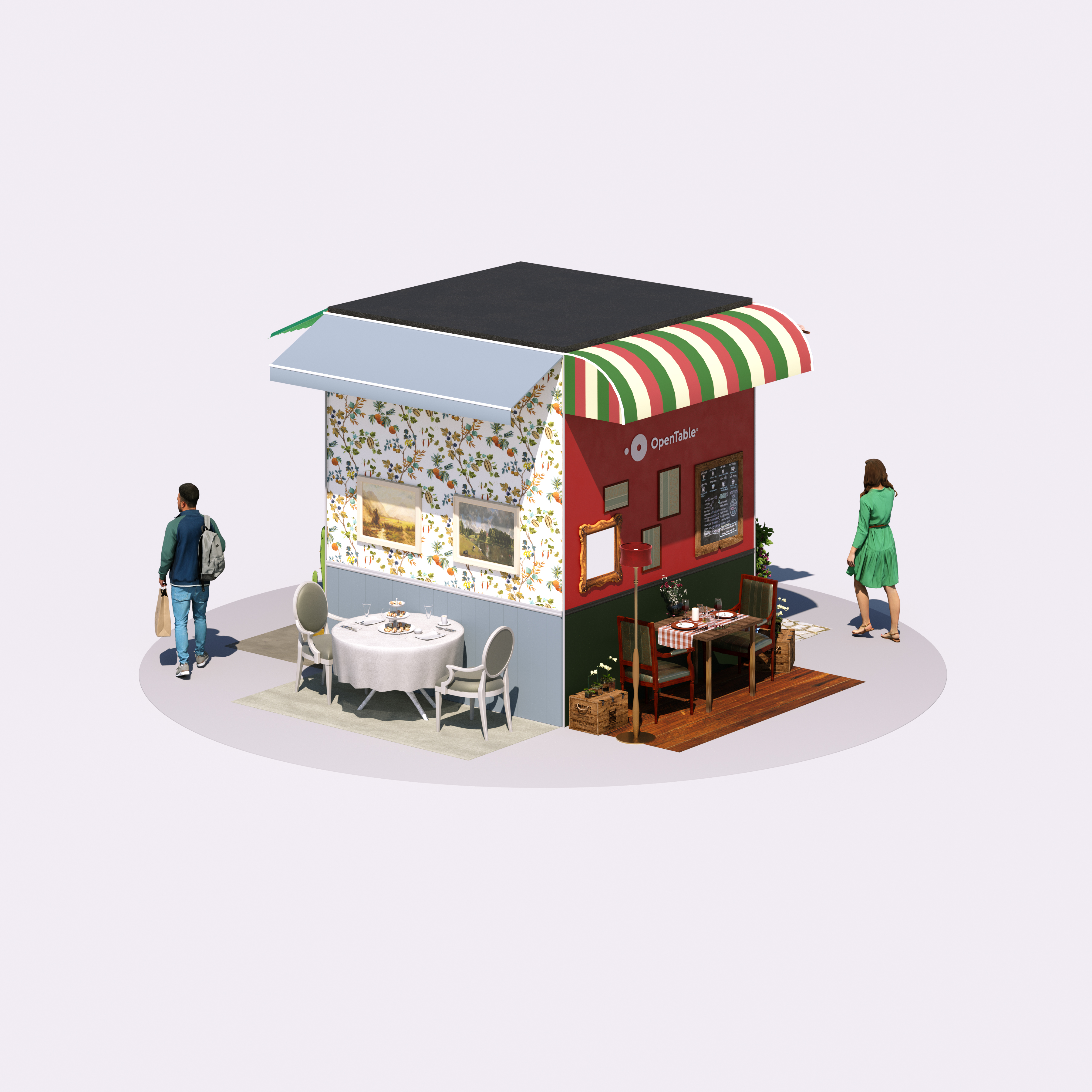 OpenTable pop-up kiosk, Traditional English and French themed faces