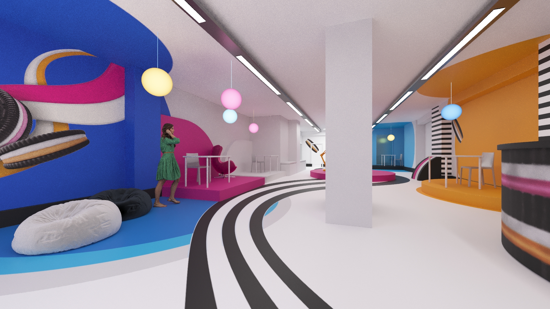 Oreo Twist pop-up orange stage and reception desk