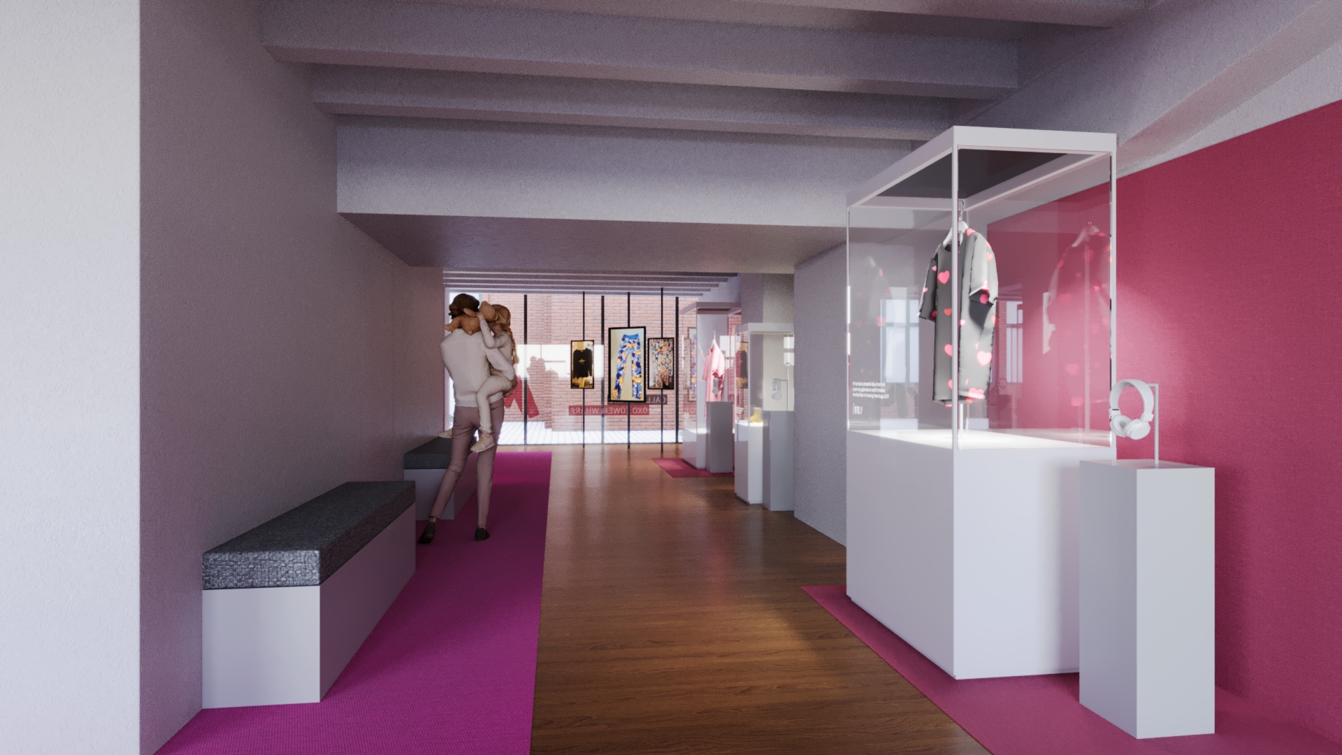 Exhibition corridor view toward quiet space